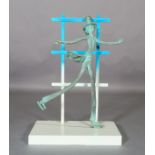 ARR Michael Benn (1937-2017), Ice Dancer, verdigris bronze figure on a white enamelled rectangular