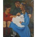 W** Grindley, British 20th century, family group and white cat, oil on canvas, signed and dated '