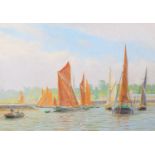 ARR Harold Wyllie (1880-1973) 'Barges, Bawley, Doble, Medway 1893, oil on canvas/board, signed to