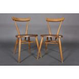 A pair of early Ercol elm and beech stacking dining chairs c.1950s, reg. no. 884892 17885/57