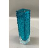 A Whitefriars textured glass Nailhead vase, designed by Geoffrey Baxter, in kingfisher blue, 17cm