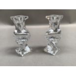 A pair of Rogaska contemporary crystal candlesticks, etched mark to underside, 14cm high