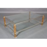 Pierre Vandel of Paris, a silvered and gilt metal framed glass low table with undertier, on burr elm