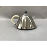 Alessi - a stainless steel teapot, designed by Michael Graves, 2005, with cream handle