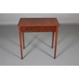 AN EARLY 19TH CENTURY MAHOGANY SIDE TABLE, rectangular, having two frieze drawers with brass swing