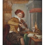 MID 19TH CENTURY EUROPEAN SCHOOL, Portrait of a violinist, three quarter length, sitting beside a