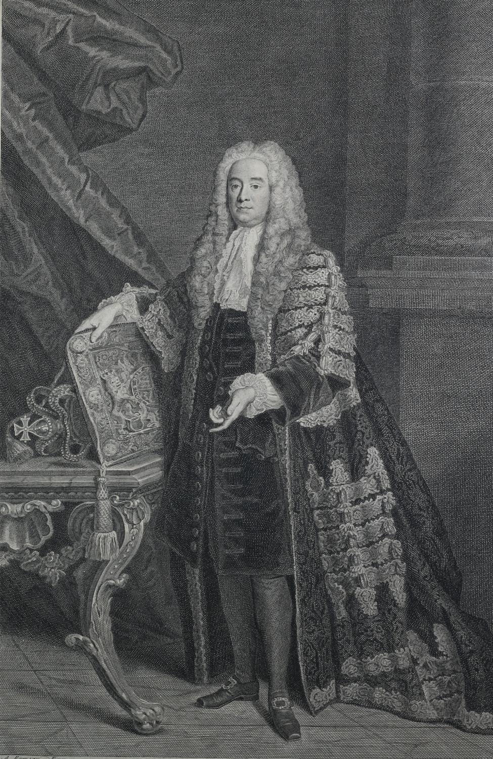 AFTER A RAMSAY, The Right Hon. Philip Lord Hardwicke, portrait, standing engraving, Hogarth frame, - Image 2 of 4