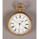 A VICTORIAN POCKET WATCH BY M.J RUSSELL LONDON in an 18ct gold open face case No. 777071, keyless