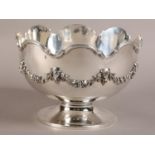 AN EDWARD VII SILVER ROSE BOWL, Birmingham c.1908, of Monteith form with scalloped rim above