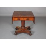 A MID 19TH CENTURY MAHOGANY PEMBROKE TABLE, having twin rectangular drop leaves with rounded