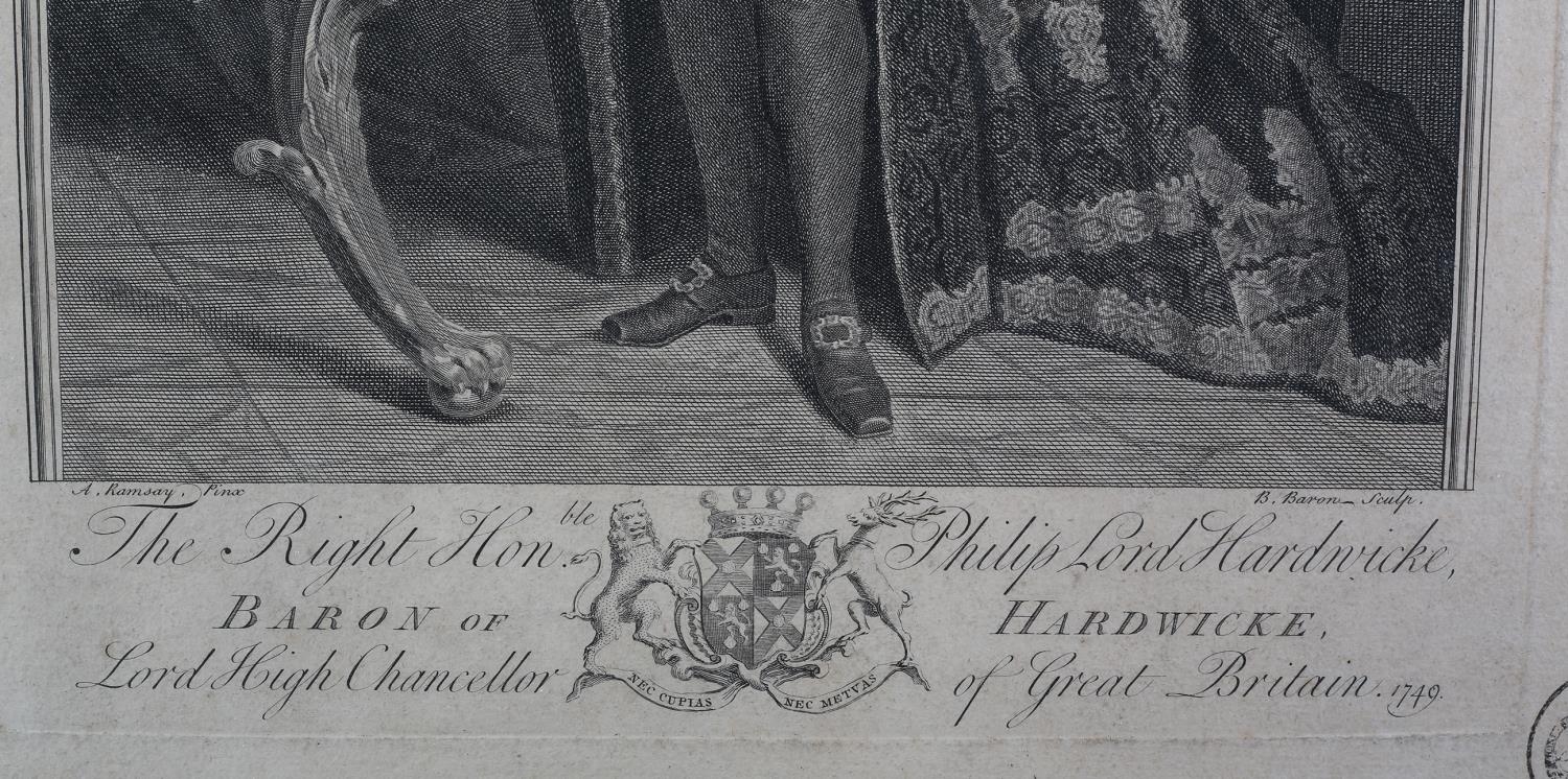 AFTER A RAMSAY, The Right Hon. Philip Lord Hardwicke, portrait, standing engraving, Hogarth frame, - Image 4 of 4