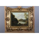 18TH CENTURY ENGLISH SCHOOL, a bend in the river, sail boat and wooded banks, oil on panel,