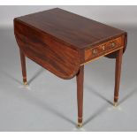 A GEORGE III MAHOGANY AND ROSEWOOD CROSSBANDED PEMBROKE TABLE, having twin rectangular drop leaves