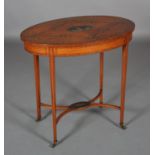 EDWARD VII PAINTED SATINWOOD AND ROSEWOOD CROSSBANDED OCCASIONAL TABLE, oval painted with portrait