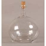 A LATE 18TH/EARLY 19TH CENTURY HAND BLOWN GLASS FLY CATCHER BOTTLE of onion form on three feet, with