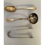 A VICTORIAN SAUCE LADLE BY JOSEPH MAYER, hallmarked Exeter 1805, together with a George III silver