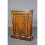 A LATE 19TH CENTURY FRENCH FIGURED WALNUT AND GILT METAL MOUNTED SIDE CABINET, crossbanded in burr