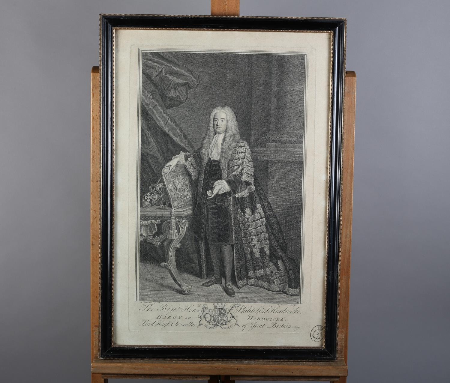 AFTER A RAMSAY, The Right Hon. Philip Lord Hardwicke, portrait, standing engraving, Hogarth frame,