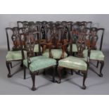 A SET OF TWELVE 18TH CENTURY REVIVAL MAHOGANY DINING CHAIRS c.1920s, the serpentine top rail and