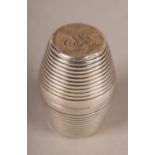 A GEORGE III SILVER NUTMEG GRATER of reeded barrel form probably by Thomas Mallison, London 1797
