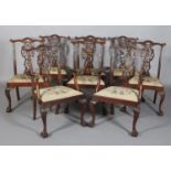 A SET OF EIGHT MAHOGANY DINING CHAIRS OF 18TH CENTURY STYLE, each with serpentine top rail,