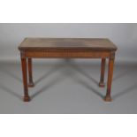 AN 18TH CENTURY STYLE MAHOGANY CROSSBANDED SIDE TABLE, rectangular, with drawer to the fluted