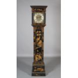A CHINOISERIE LONGCASE CLOCK having a 10.5inch brass dial with silvered chapter ring with Roman