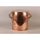 A LARGE COPPER TWO HANDLED STOCK PAN and two handled cover by Benham & Sons Ltd, 66 Wigmore