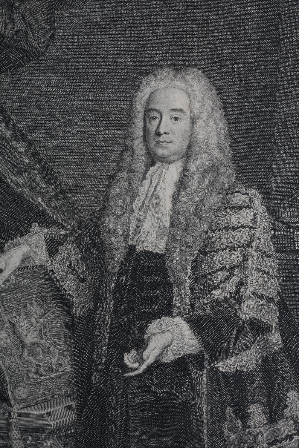 AFTER A RAMSAY, The Right Hon. Philip Lord Hardwicke, portrait, standing engraving, Hogarth frame, - Image 3 of 4