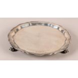 GEORGE VI SILVER WAITER, Viners Ltd, Sheffield 1945, circular with piecrust rim on three knurled