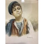 De Angelis, head and shoulders portrait of a young Italian boy smoking a cigarette, signed to