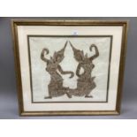 A brass rubbing of two Thai dancers, 46cm x 54cm approx