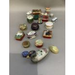A collection of Halcyon Days and other enamelled trinket boxes, china and metal mounted trinket