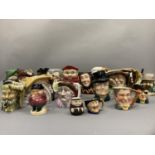A collection of character jugs from miniature to medium size