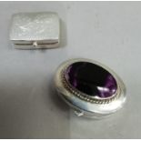 Two silver pill boxes, one collet set with Blue John, Birmingham import marks