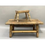 A late 19th century/ early 20th century pine stool or table, low set on square framing (new