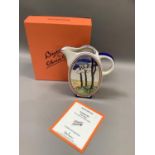 A Wedgwood Clarice Cliff Bonjour jug of Blue Firs design with box and certificate, 16cm