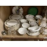 A Royal Doulton Larchmont dinner service, part coffee service, china lidded box, glassware etc