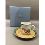 A Wedgwood Clarice Cliff coffee can and saucer rom the Cafe chic collection, of Brookfields design