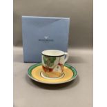 A Wedgwood Clarice Cliff coffee can and saucer from the Cafe Chic collection, of Brookfields design,