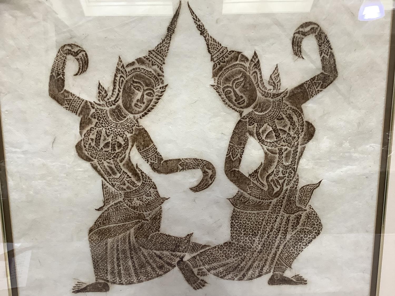 A brass rubbing of two Thai dancers, 46cm x 54cm approx - Image 2 of 2