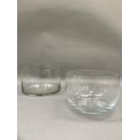 Two large modern glass bowls, the first circular and straight sided, diameter 21.5cm by 14.5cm,