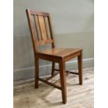 Arts and Crafts oak single chair having vertical splat and rail back, full seat and on square