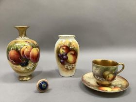 A Royal Worcester fruit painted vase signed Ricketts, ovoid, painted with peaches and