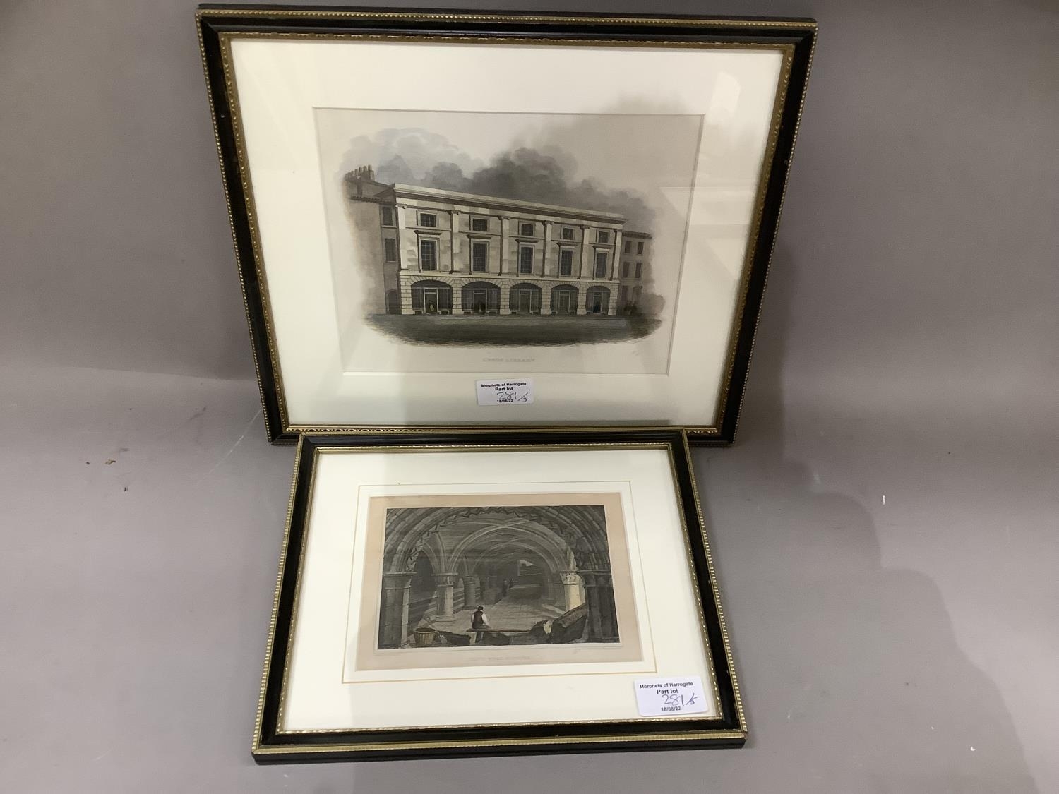 Four hand tinted engravings of Leeds, Armley House, Court House, Leeds Library together with The - Image 2 of 3