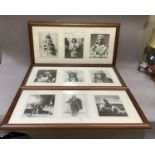 Three framed sets of reproduction black and white photographs of Native Americans including