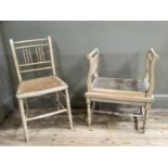 A Victorian bergere caned single chair with spindle back and on faux bamboo front legs together with