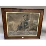 After Herbert Dicksee, The King, and study of a male and female lions, etchings in original oak