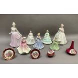 A collection of china figures including Coalport together with items of Limoges china