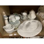 Part tea services, Victorian teapot, swan shaped lid and stand (no bowl) etc